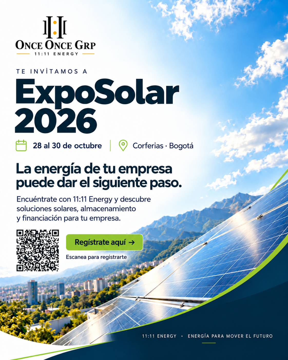 Invitación ExpoSolar 2026 con QR: 28 al 30 de octubre en Corferias, Bogotá